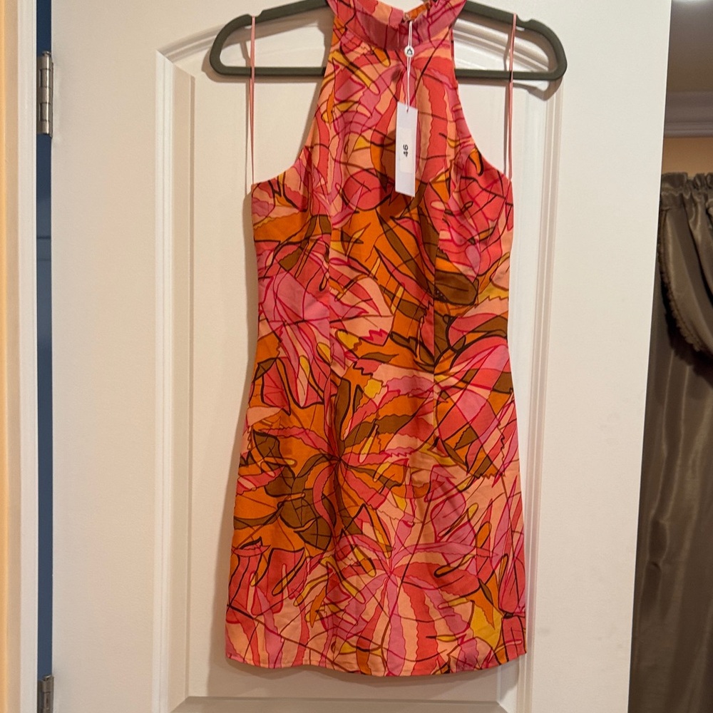 Sage Pink and Orange Abstract Dress